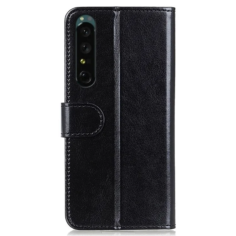 Für Sony Xperia 1 IV Leder Schutzhülle Crazy Horse Textur Wallet Funktion Horizontaler Ständer Flip Case - Schwarz