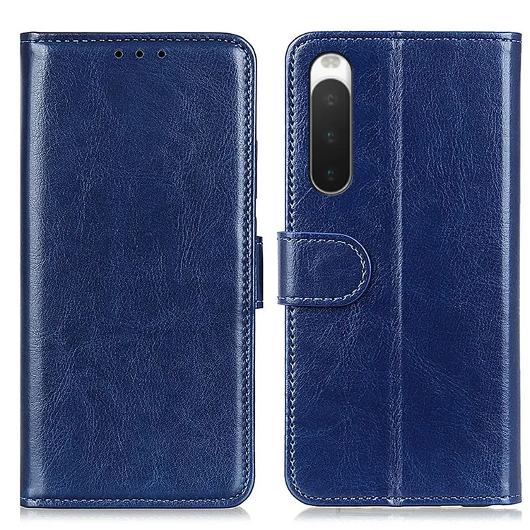 Crazy Horse Textura Couro PU para Sony Xperia 10 IV, Desenho de Fenda para Fotos Carteira com Suporte - Azul 