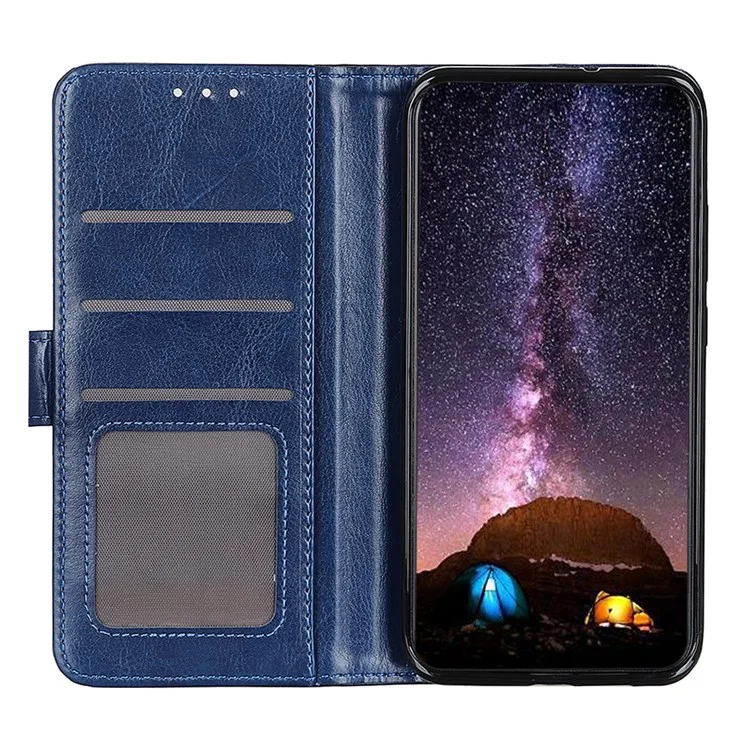 Crazy Horse Textura Couro PU para Sony Xperia 10 IV, Desenho de Fenda para Fotos Carteira com Suporte - Azul 