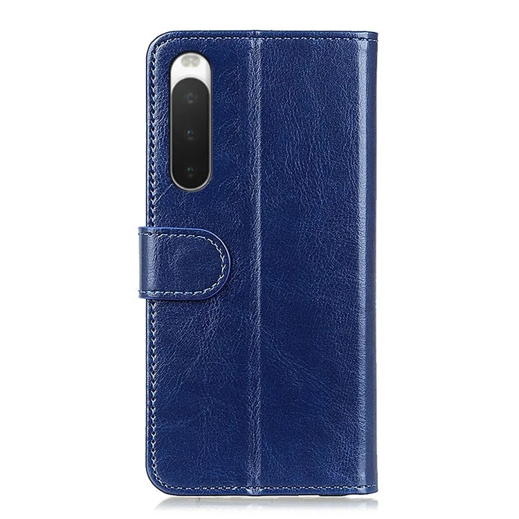 Crazy Horse Textura Couro PU para Sony Xperia 10 IV, Desenho de Fenda para Fotos Carteira com Suporte - Azul 