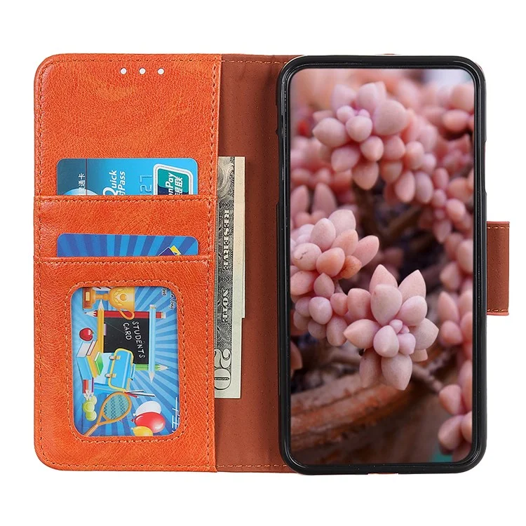 Nappa-Textur-Spaltleder-Handyhülle für Sony Xperia 10 IV, Folio-Flip-Geldbörsen-Faltstandentwurf - Orange