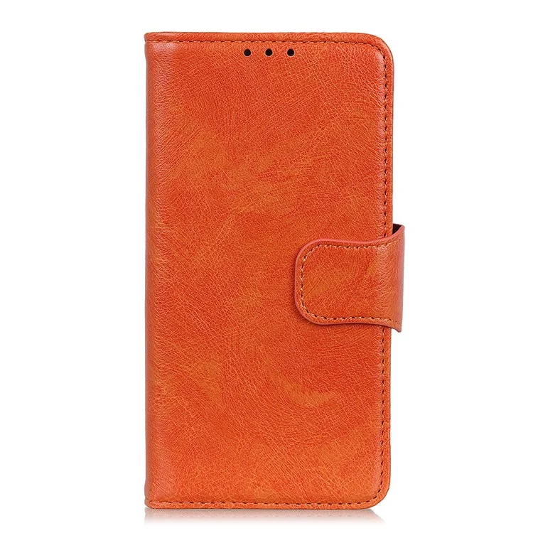 Nappa Textura Dividida de Couro Shell Para Sony Xperia 10 IV, Follio Flip Wallet Tampa do Suporte Dobrável - Laranja