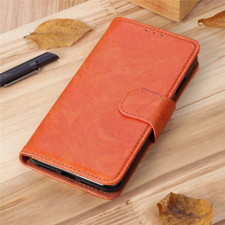 Nappa Textura Dividida de Couro Shell Para Sony Xperia 10 IV, Follio Flip Wallet Tampa do Suporte Dobrável - Laranja