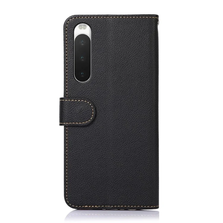 KHAZNEH für Sony Xperia 10 IV Folio Flip Wallet RFID-blockierender Handyhülle mit Litchi-Textur, Lederschutz und Ständer - Schwarz