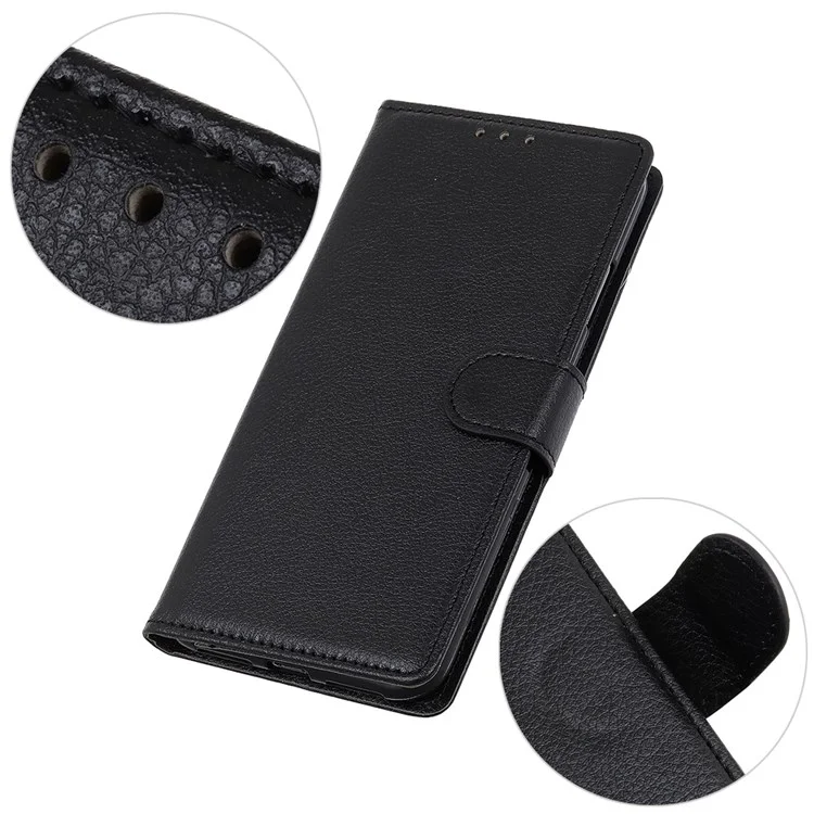 Caixa Telefônica de Estilo de Carteira Para Sony Xperia 10 IV, Suporte Ajustável Textura Litchi PU Couro de Couro Para Toda a Proteção - Preto