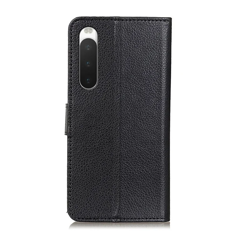 Caixa Telefônica de Estilo de Carteira Para Sony Xperia 10 IV, Suporte Ajustável Textura Litchi PU Couro de Couro Para Toda a Proteção - Preto