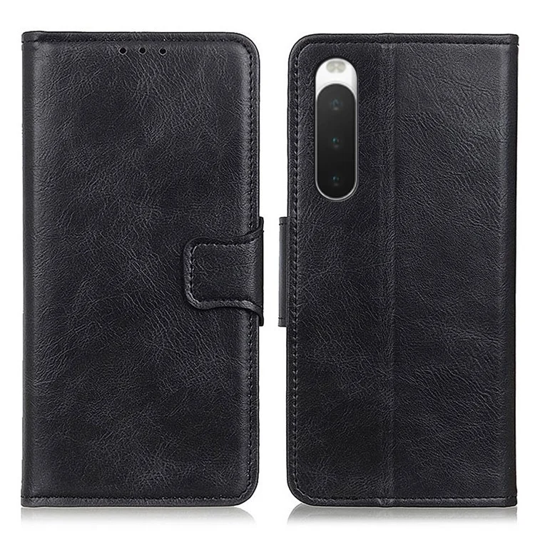 For Sony Xperia 10 IV Foldable Stand PU Leather + TPU Crazy Horse Texture Cell Phone Case Shell with Wallet - Black