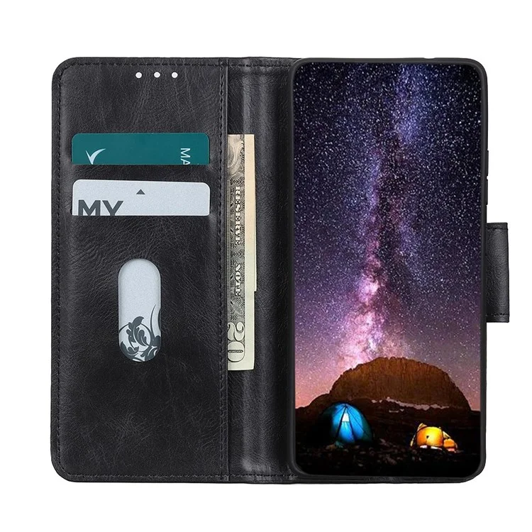 Für Sony Xperia 10 IV Faltbare Stand PU Leder + TPU Crazy Horse Texture Handy Hülle Hülle Mit Brieftasche - Schwarz