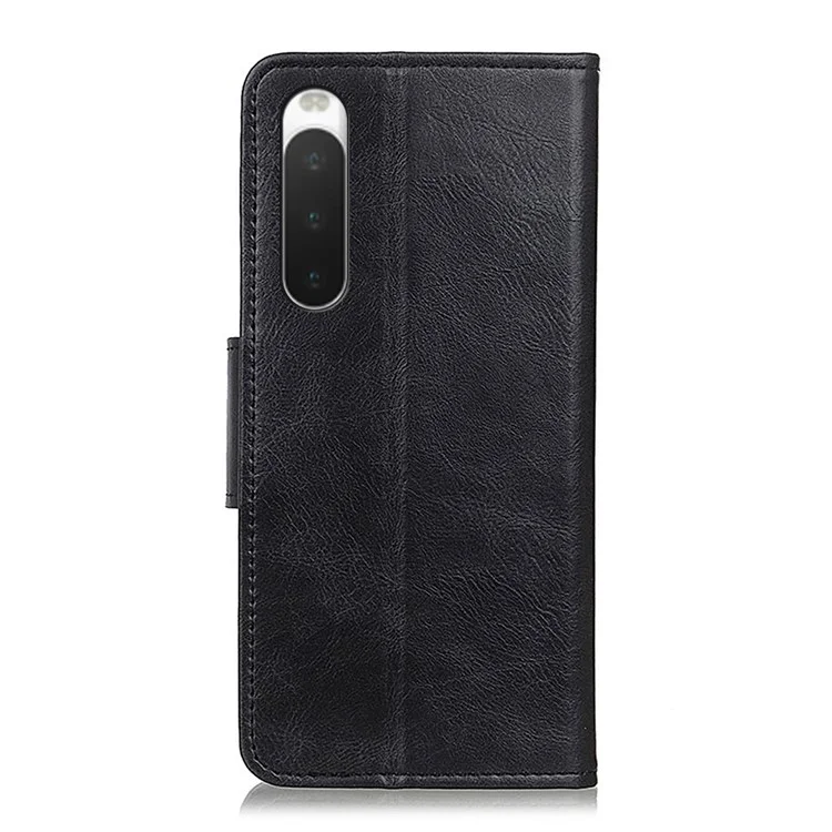 For Sony Xperia 10 IV Foldable Stand PU Leather + TPU Crazy Horse Texture Cell Phone Case Shell with Wallet - Black