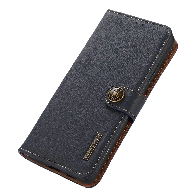 KHAZNEH for Sony Xperia 10 IV RFID Blocking Stand Wallet Style Textured Genuine Leather + TPU Dual-layer Protection Shell - Blue