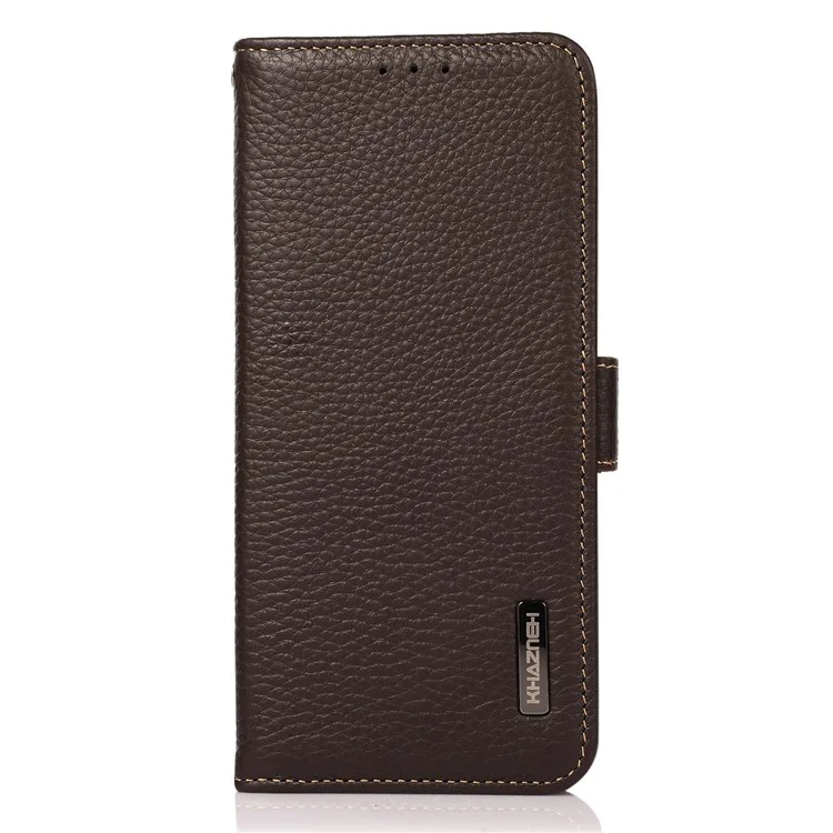 Khazneh Para Sony Xperia 10 IV Litchi Textura Case de Billetera de Cuero Genuino Bloqueo Rfid Bloqueo Doble Magnético Magnética Tapa Anti-caza - Marrón