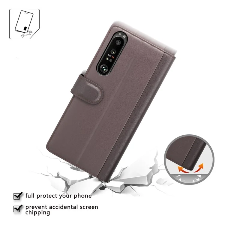 Per Sony Xperia 1 III 5G Split Leather Genuine Leather Protective Cover Magnetic Clasp Wallet Stand Phone Case - Nero