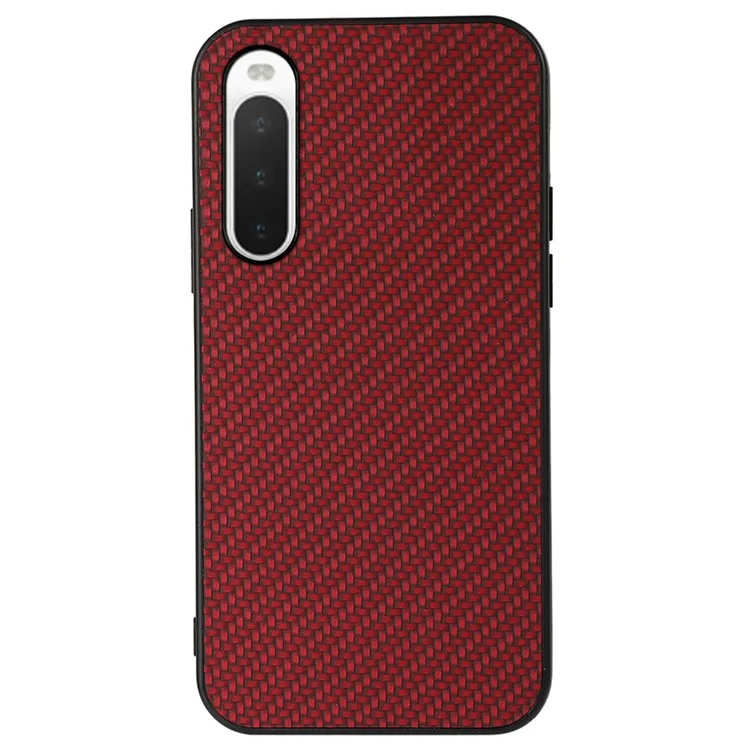 Для Sony Xperia 10 IV Carbon Fiber Texture Protective Cover PU Leather Coated Hybrid Phone Case - Red