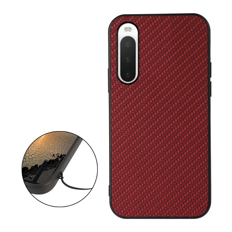 Для Sony Xperia 10 IV Carbon Fiber Texture Protective Cover PU Leather Coated Hybrid Phone Case - Red