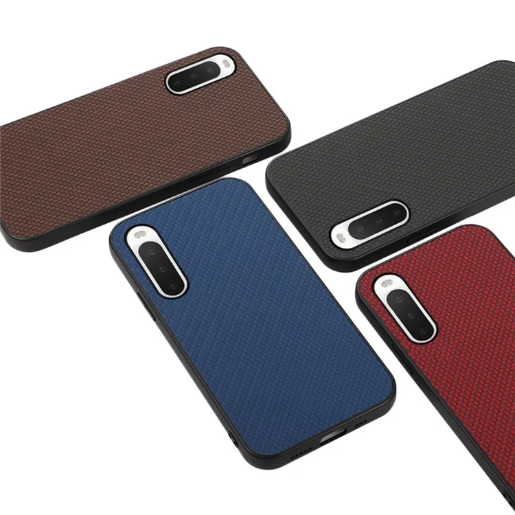 Для Sony Xperia 10 IV Carbon Fiber Texture Protective Cover PU Leather Coated Hybrid Phone Case - Red