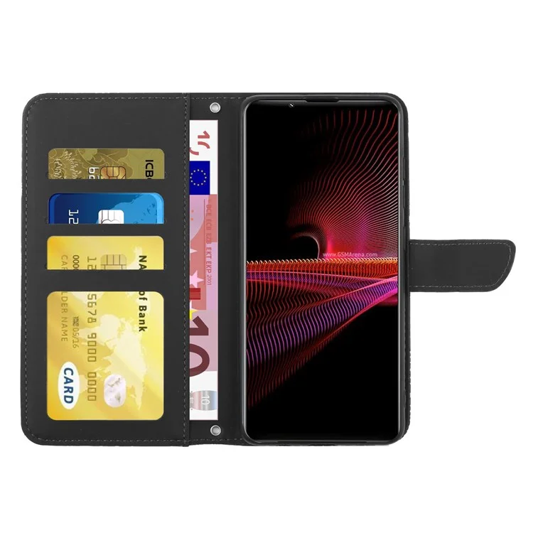 Для Sony Xperia 1 IV Skin-Touch Touch Чувство Кожа Стенд Бабочка Цветы Импинты Узор Уплотнение Кошелек Чехол С Плечом - Чернить