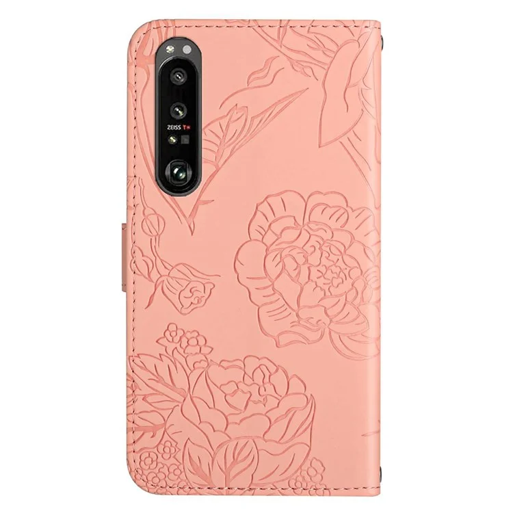 Для Sony Xperia 1 III 5G Skin-touch Cuethe Phone Bag Сумка Для Импринтинга Дизайна Стенда Без Рук с Помощью Плечевого Ремешка - Розовый
