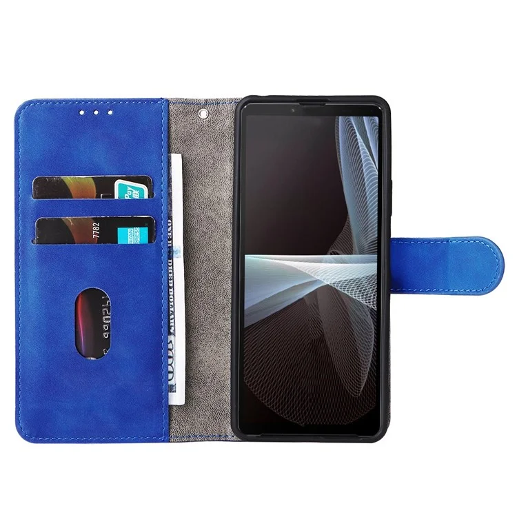 Capa De Telefone Celular Para Sony Xperia 10 IV, Skin Touch Sentindo A Carteira De Couro De Capa De Telefone PU Anti-arranhão + TPU - Azul