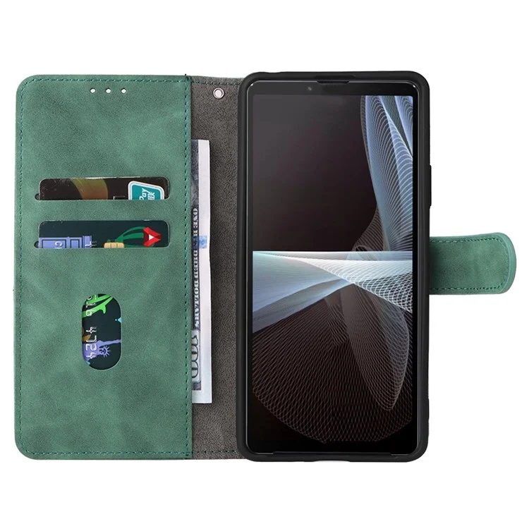 Capa De Telefone Celular Para Sony Xperia 10 IV, Skin Touch Sentindo A Carteira De Couro De Capa De Telefone PU Anti-arranhão + TPU - Verde