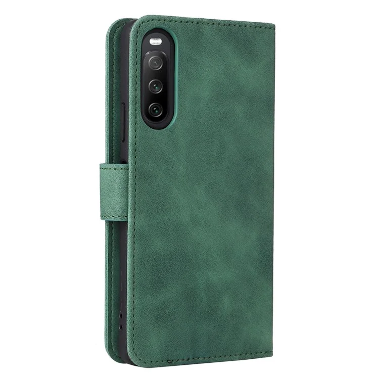 Capa De Telefone Celular Para Sony Xperia 10 IV, Skin Touch Sentindo A Carteira De Couro De Capa De Telefone PU Anti-arranhão + TPU - Verde