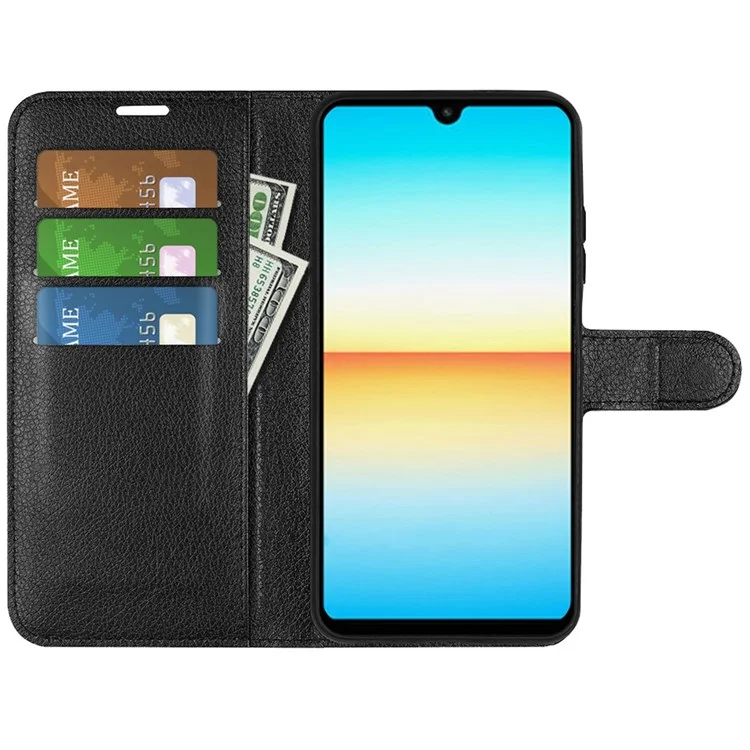 Для Sony Xperia Ace III Кожаный Кожаный Кошелек Case Case Litchi Texture Stand Book Shockpereper TPU Внутренняя Оболочка - Черный