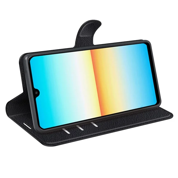 Для Sony Xperia Ace III Кожаный Кожаный Кошелек Case Case Litchi Texture Stand Book Shockpereper TPU Внутренняя Оболочка - Черный