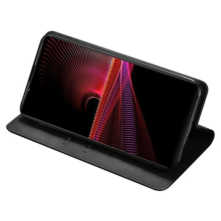 Кожаный чехол-бумажник для Sony Xperia 1 IV, кожаный чехол с ощущением кожи, защита от царапин, держатель для карт, автоматическое закрытие, магнитная подставка, черный