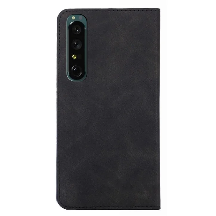 Celular Da Carteira De Telefone Celular Shell Para Sony Xperia 1 IV, Capa De Couro Com Sensação De Couro Anti-arranhão Portador De Cartão De Fechamento Automático Tampa Do Telefone Magnético - Preto