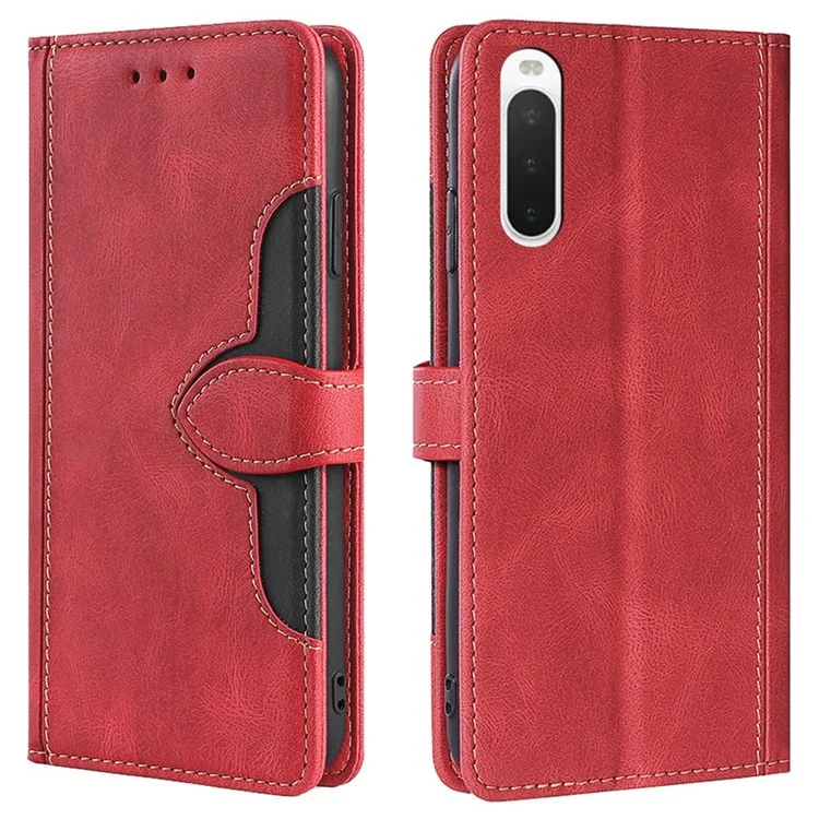 Para Sony Xperia 10 IV Sentón de Cuero Caja de Libros de Cuero Patrón de Sombrero de Paja Cierre Magnética Flip Willet Telep Cubierta - Rojo