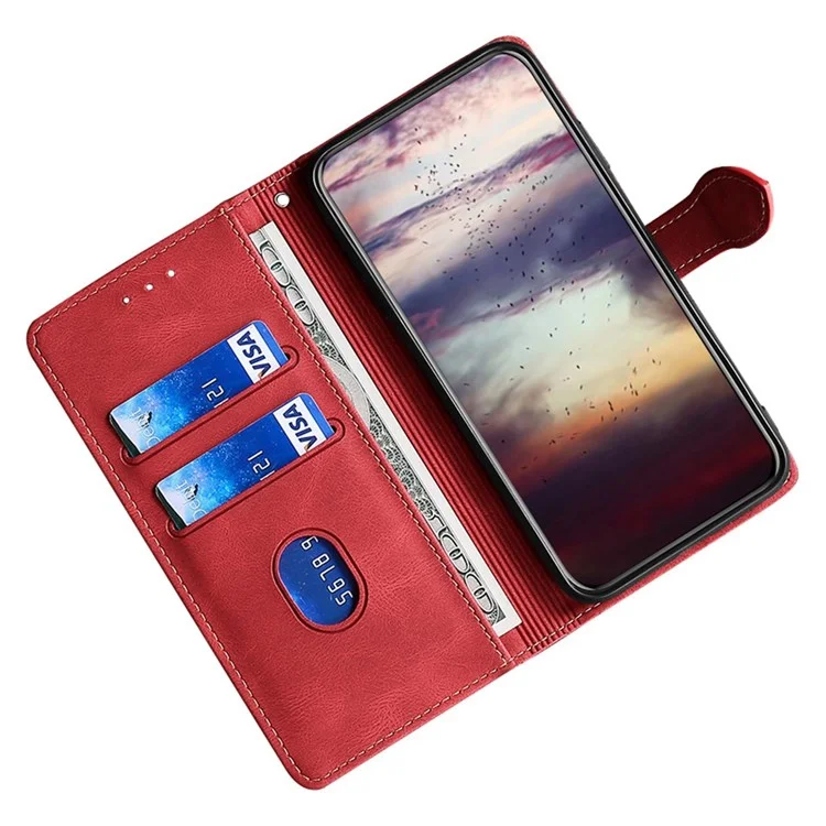 Para Sony Xperia 10 IV Sentón de Cuero Caja de Libros de Cuero Patrón de Sombrero de Paja Cierre Magnética Flip Willet Telep Cubierta - Rojo