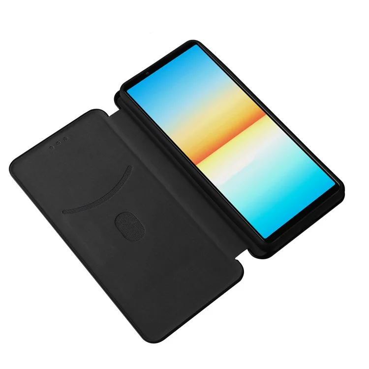 Für Sony Xperia 10 IV Carbon Fiber Texture Design Magnetic Absorption Case PU Leder Flip Stand Kartenfach Handy Vollschutz-Abdeckung - Schwarz