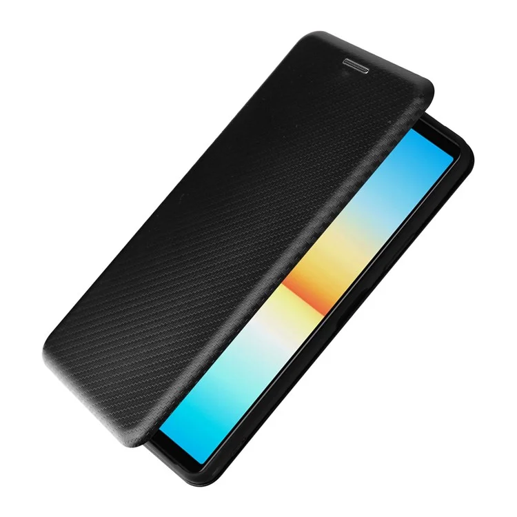 Für Sony Xperia 10 IV Carbon Fiber Texture Design Magnetic Absorption Case PU Leder Flip Stand Kartenfach Handy Vollschutz-Abdeckung - Schwarz
