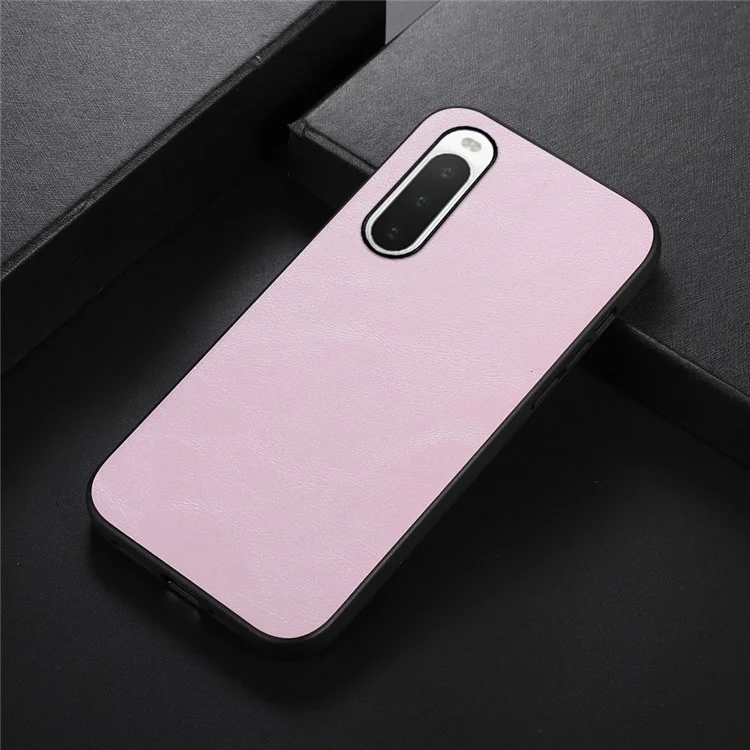 Capa Híbrida Revestida de Couro PU Texturizado para Sony Xperia 10 IV, Acessório de Capa Traseira de Cor Sólida para Celular - Rosa