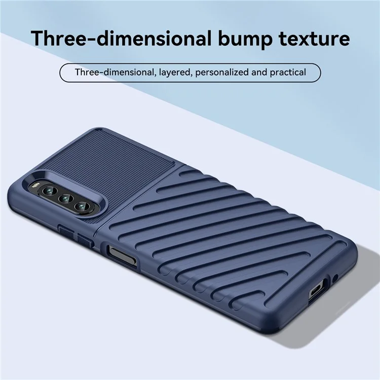 For Sony Xperia 10 IV Thunder Series Twill Texture Phone Case Shock Absorbing Thickened TPU Back Cover - Blue