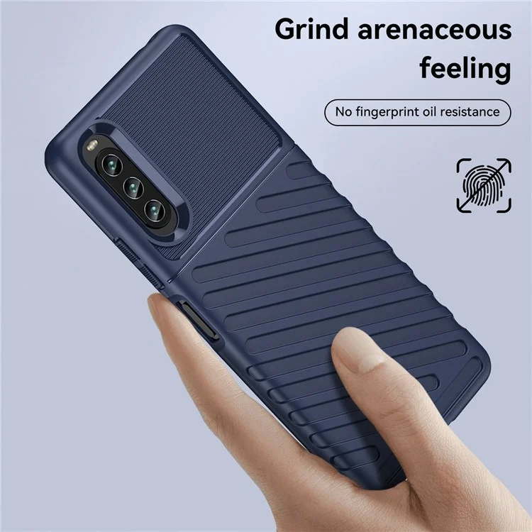 For Sony Xperia 10 IV Thunder Series Twill Texture Phone Case Shock Absorbing Thickened TPU Back Cover - Blue