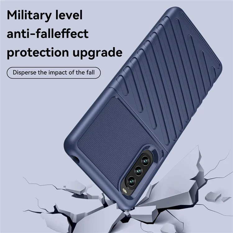 For Sony Xperia 10 IV Thunder Series Twill Texture Phone Case Shock Absorbing Thickened TPU Back Cover - Blue