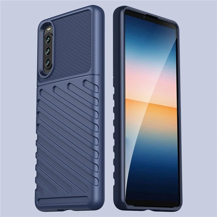 For Sony Xperia 10 IV Thunder Series Twill Texture Phone Case Shock Absorbing Thickened TPU Back Cover - Blue