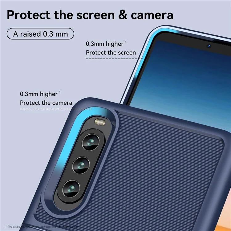 For Sony Xperia 10 IV Thunder Series Twill Texture Phone Case Shock Absorbing Thickened TPU Back Cover - Blue