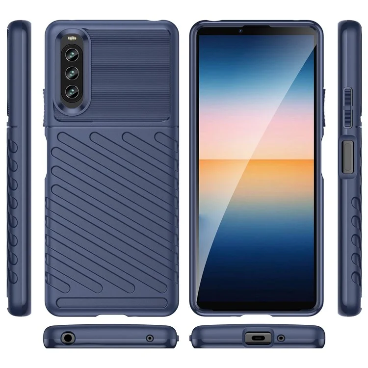 For Sony Xperia 10 IV Thunder Series Twill Texture Phone Case Shock Absorbing Thickened TPU Back Cover - Blue