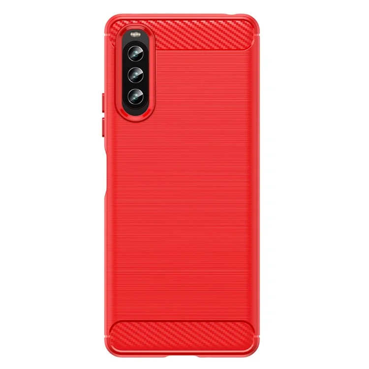 Para Sony Xperia 10 IV Textura de Fibra de Carbono Cepillada Funda Suave de TPU para Teléfono Móvil Cubierta Protectora Anti-Caídas - Rojo