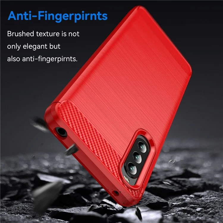 Para Sony Xperia 10 IV Textura de Fibra de Carbono Cepillada Funda Suave de TPU para Teléfono Móvil Cubierta Protectora Anti-Caídas - Rojo