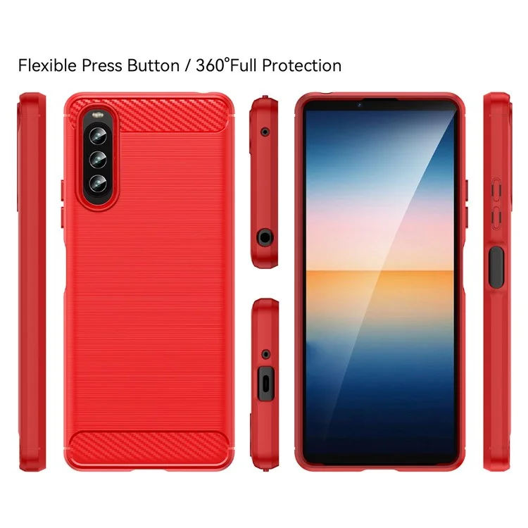 Para Sony Xperia 10 IV Textura de Fibra de Carbono Cepillada Funda Suave de TPU para Teléfono Móvil Cubierta Protectora Anti-Caídas - Rojo