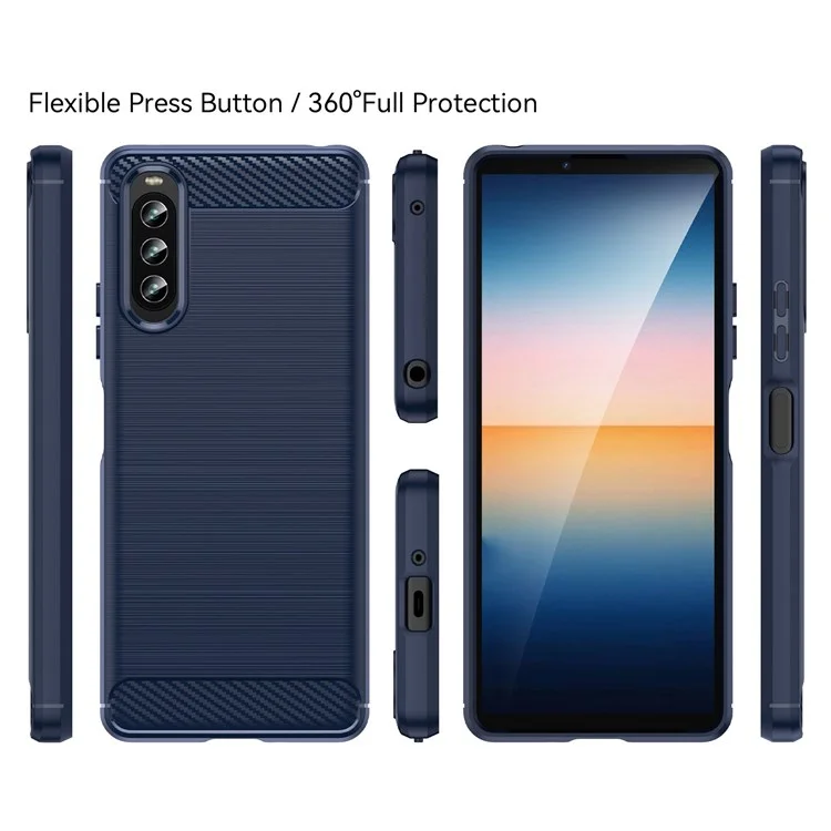 Para Sony Xperia 10 IV Texture de fibra de carbono cepillada Teléfono móvil Carcasa suave de TPU Cubierta protectora antideslizante - Azul