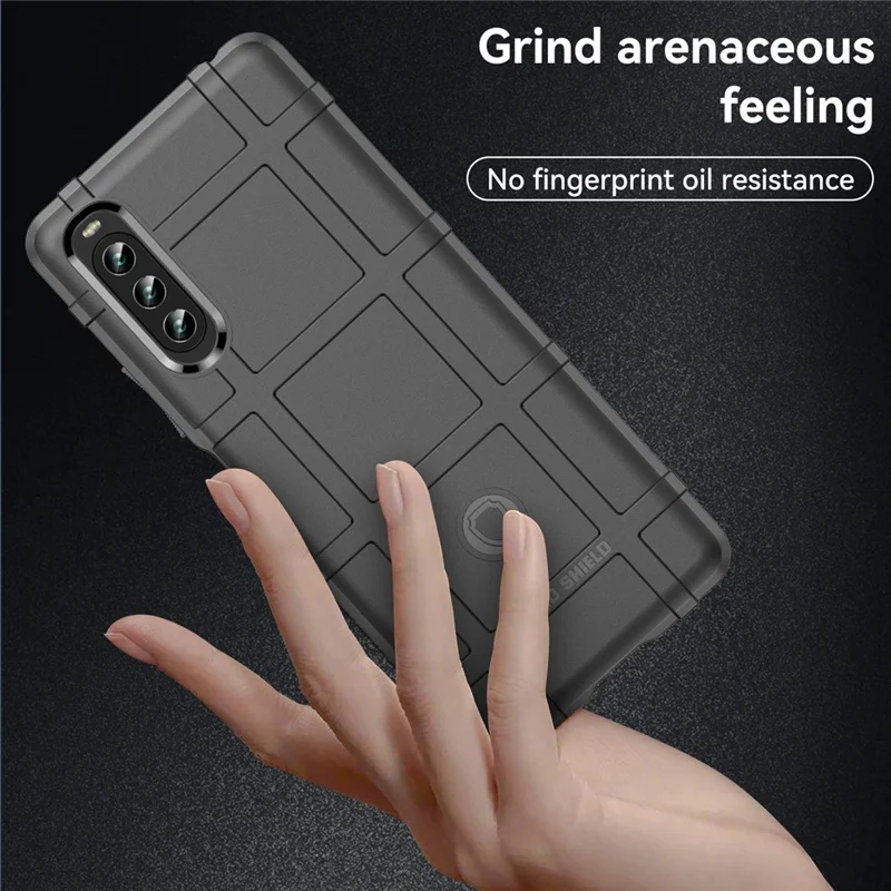 For Sony Xperia 10 IV Thickened TPU Protective Case Rugged Square Grid Mobile Phone Cover - Black