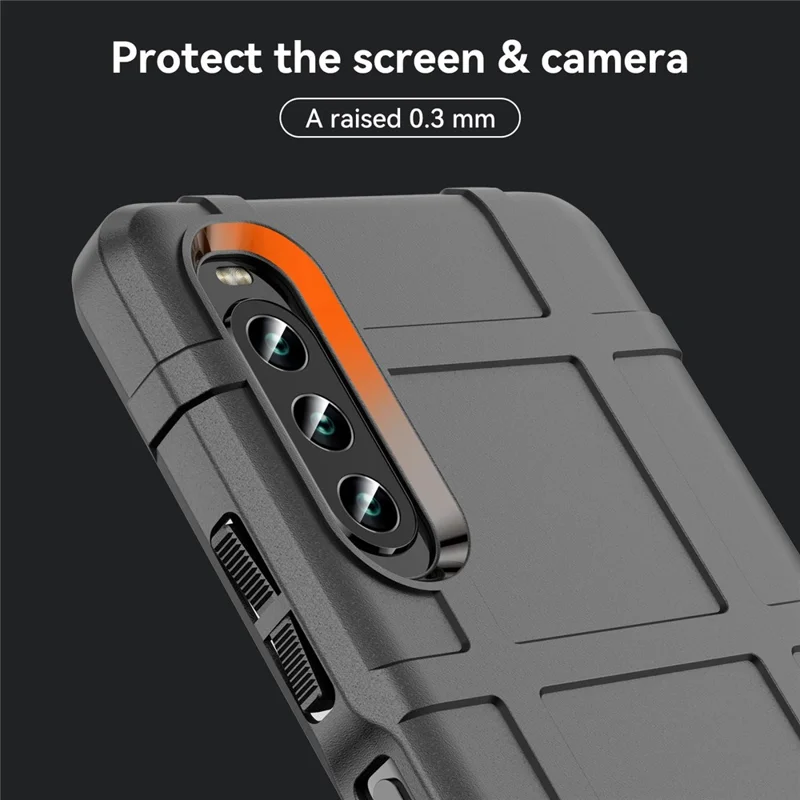 For Sony Xperia 10 IV Thickened TPU Protective Case Rugged Square Grid Mobile Phone Cover - Black