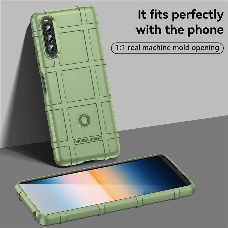 For Sony Xperia 10 IV Thickened TPU Protective Case Rugged Square Grid Mobile Phone Cover - Green