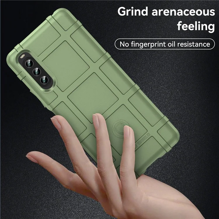 Für Sony Xperia 10 IV Verdicktes TPU-Schutzhülle Robuste quadratische Gitter Handy-Cover - Grün