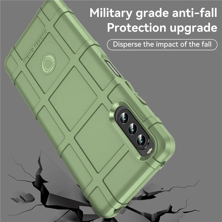 For Sony Xperia 10 IV Thickened TPU Protective Case Rugged Square Grid Mobile Phone Cover - Green