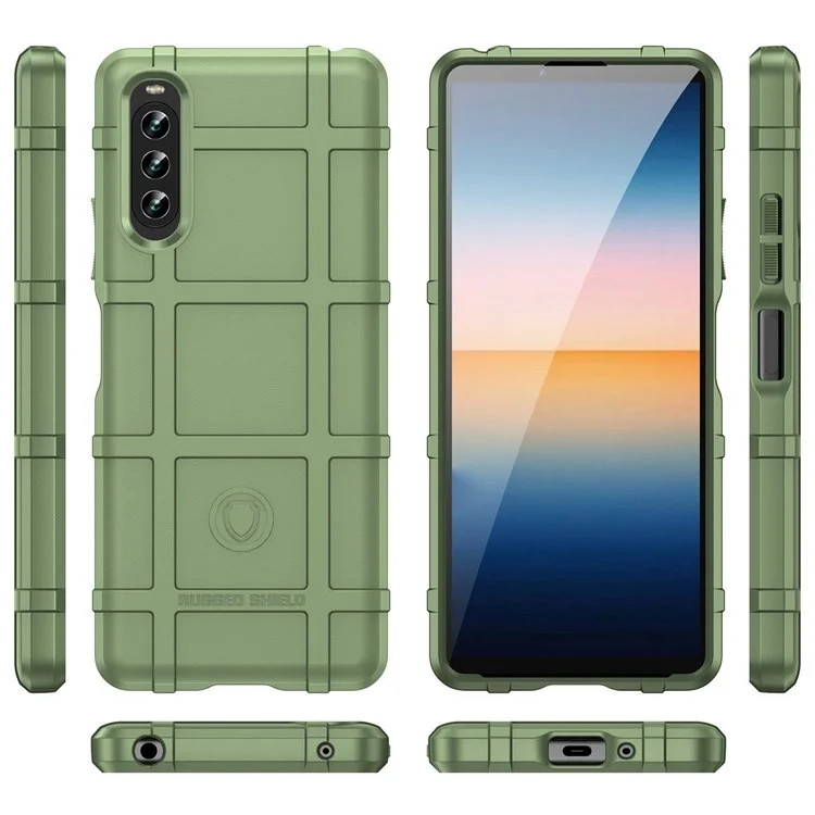 For Sony Xperia 10 IV Thickened TPU Protective Case Rugged Square Grid Mobile Phone Cover - Green