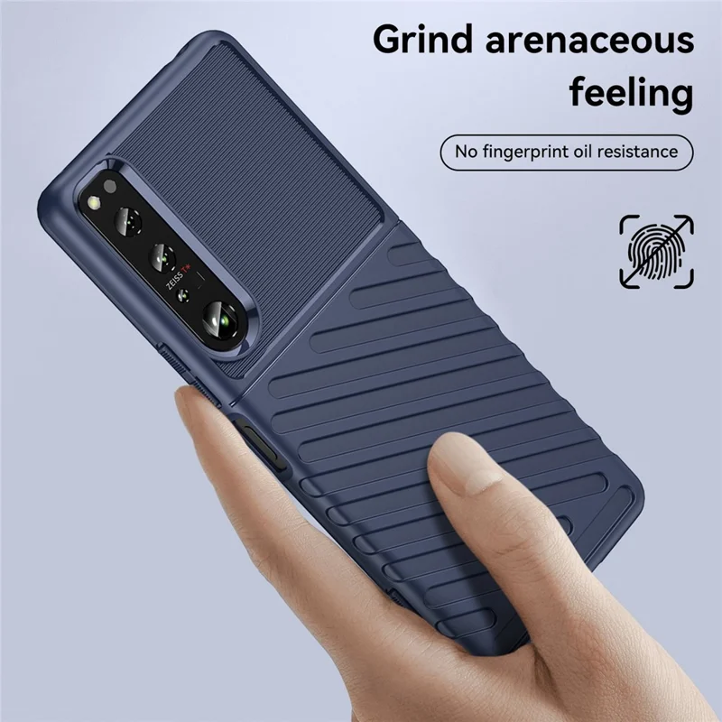 For Sony Xperia 1 IV Thunder Series Twill Texture Thickened TPU Anti-drop Protection Phone Cover Smartphone Case - Blue